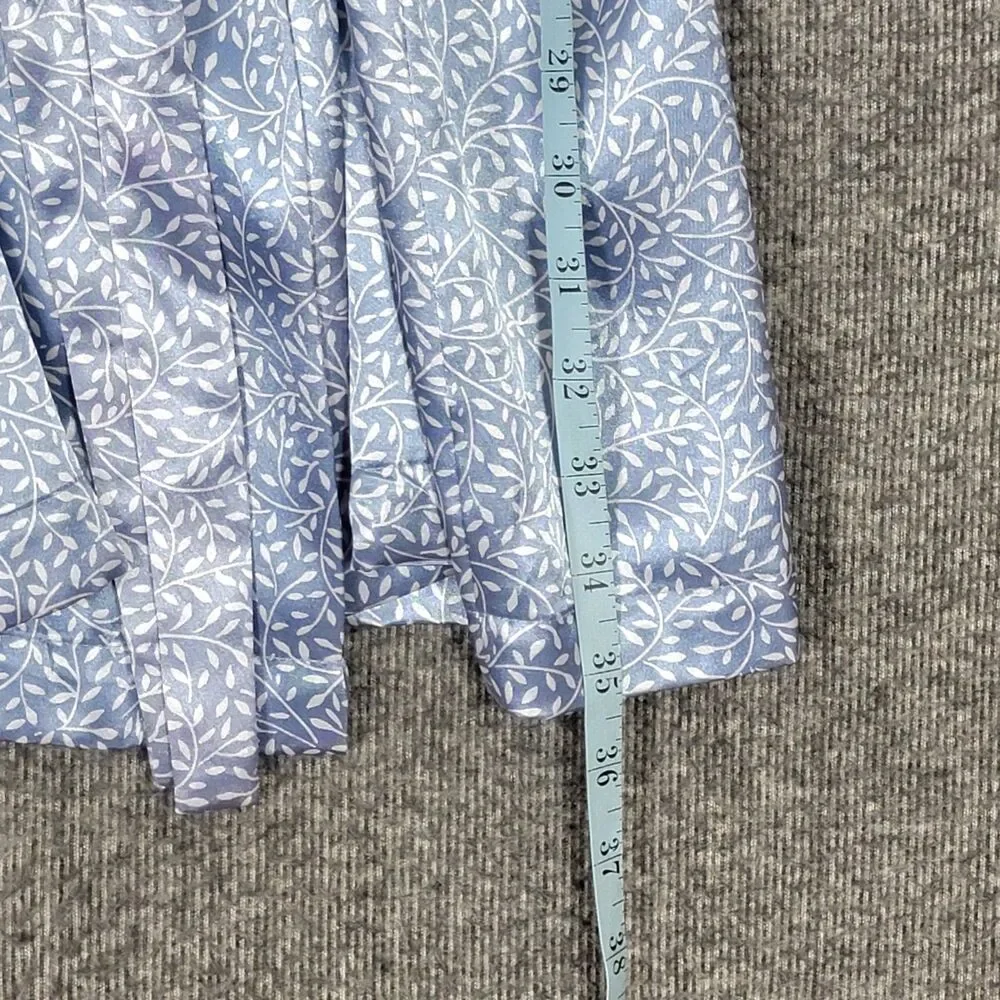 Vintage Morgan Taylor Intimates Robe XS Blue White Floral Satin 3/4 Sleeve Belt